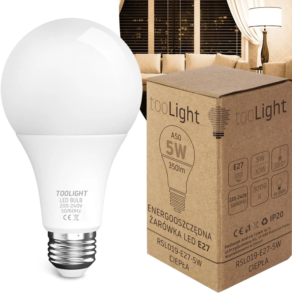 Toolight Toolight, LED žiarovka E27, 5W, 350lm, 3000K teplá, RSL019, OSW-20004