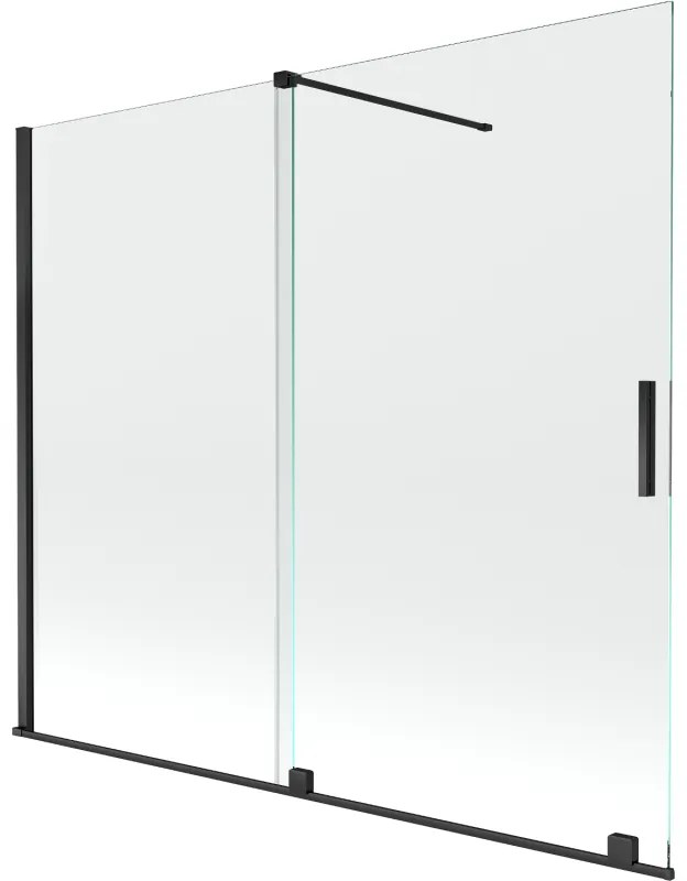 Mexen Velar, 2-krídlová posuvná vaňová zástena 180 x 150 cm, 8mm číre sklo, čierna matná, 896-180-000-01-70
