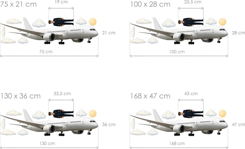 Lietadlo Boeing textilní prelepiteľná nálepka na stenu list 75 x 21 cm