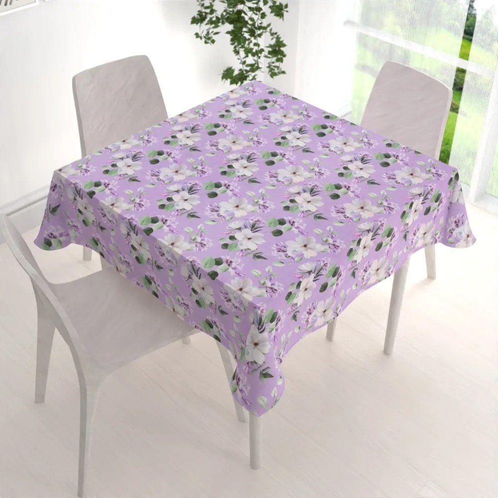 Biante Dekoračný štvorcový obrus PML-044 Kvety magnólie na fialovom 140x140 cm