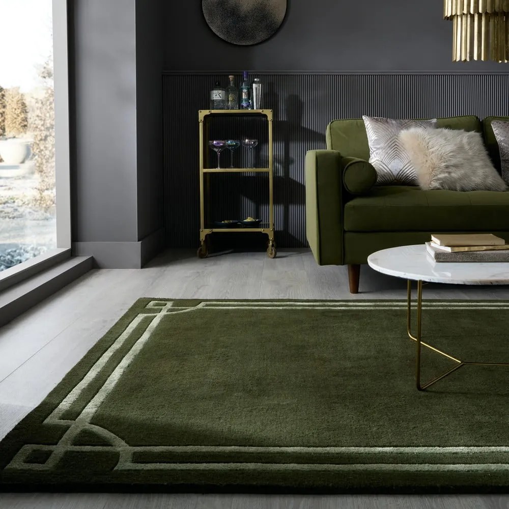 Tmavozelený ručne tkaný vlnený koberec 120x170 cm Gatsby – Flair Rugs