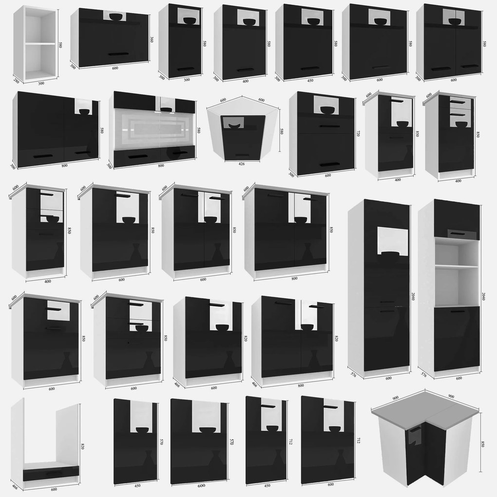 Panel na umývačku Belini zakrytý 45 cm čierny lesk  INF PZ45/1/WT/B/0/F