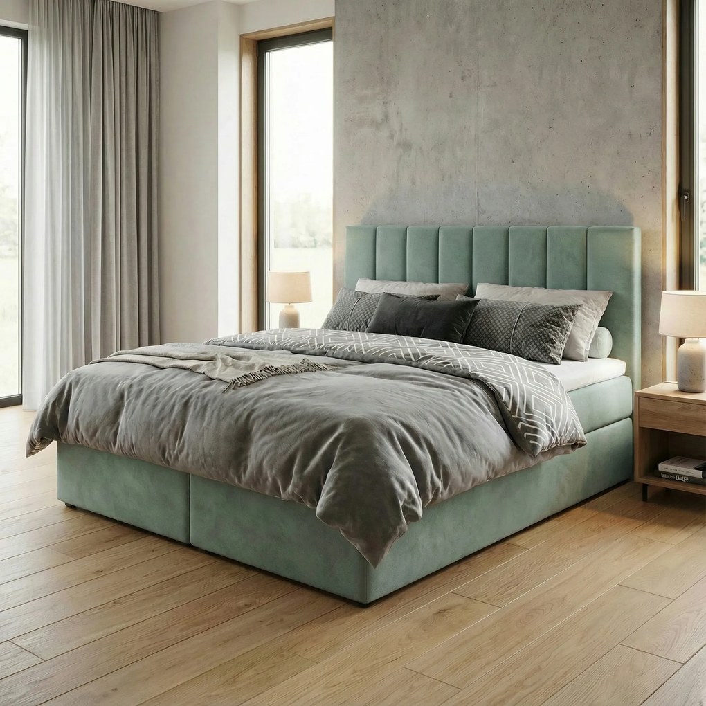 Kontinentálna posteľ 160x200 Sonno Bello s 2 úložnými boxmi, mätová