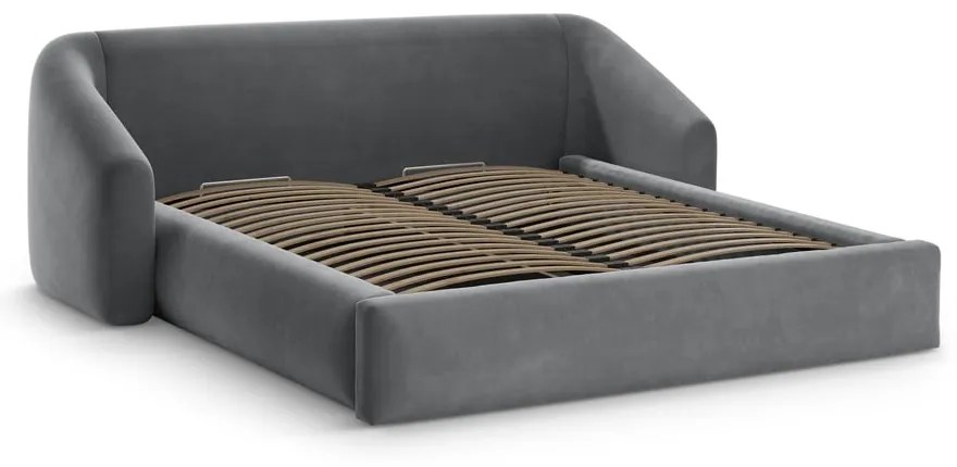 Sivá čalúnená dvojlôžková posteľ s úložným priestorom s roštom 200x200 cm Campi – Cosmopolitan Design