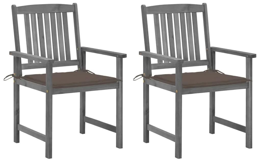 Záhradné stoličky s podložkami 2 ks, sivé, akáciový masív 3061237