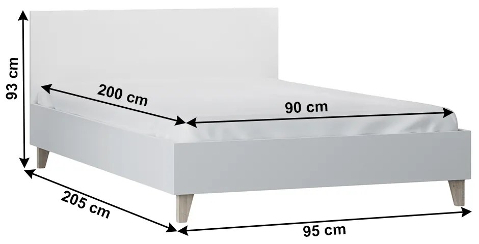 Kondela Posteľ 90x200, biela, ABS hrany, FIERA