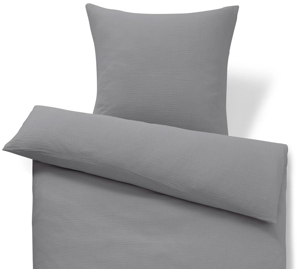 Mušelínová posteľná bielizeň, sivá, štandardná veľkosť