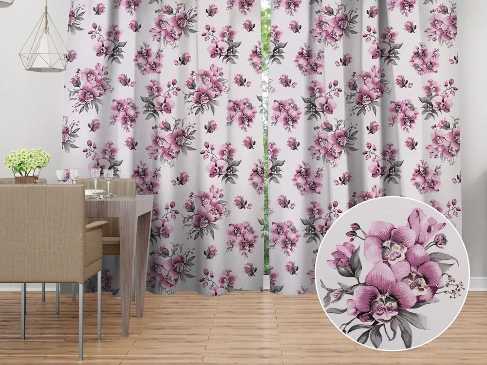 Biante Bavlnený záves Sandra SA-623 Lila orchidey na bielom 150x260 cm