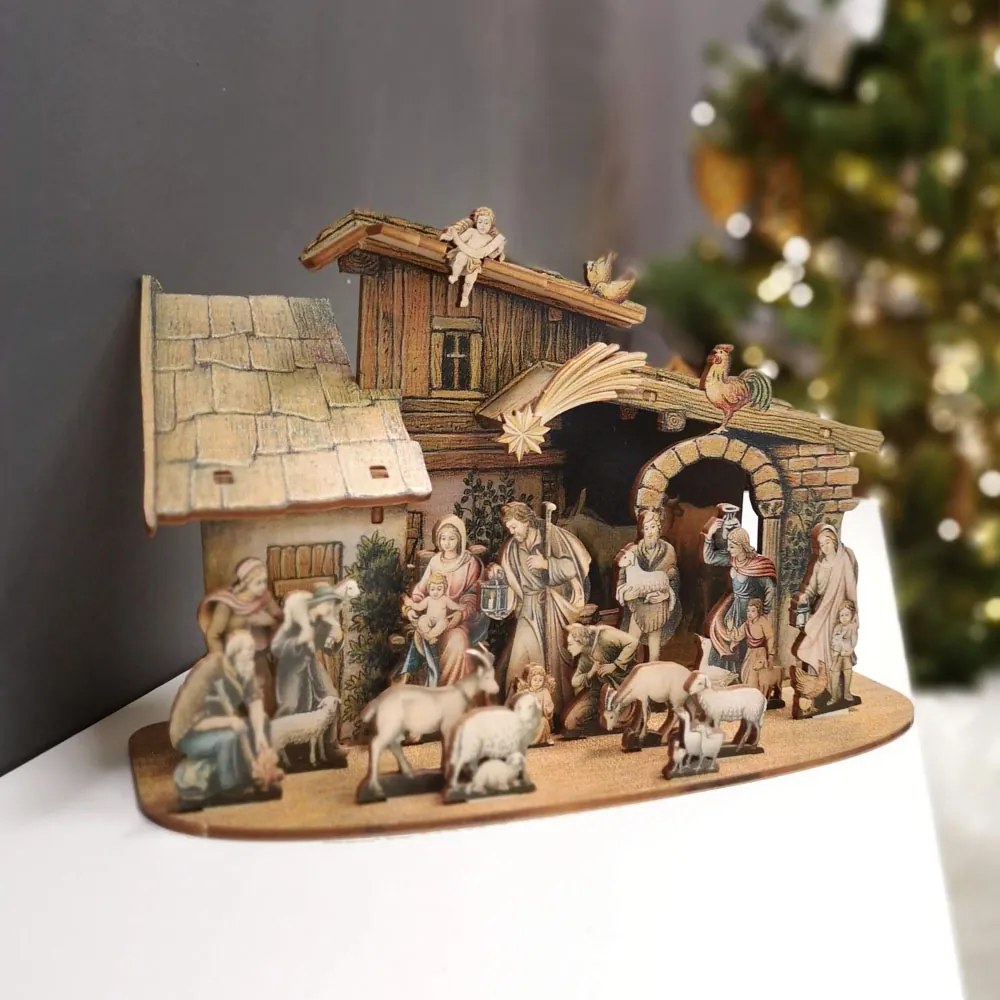 AMADEA Drevený skladací betlehem 3D 17 cm