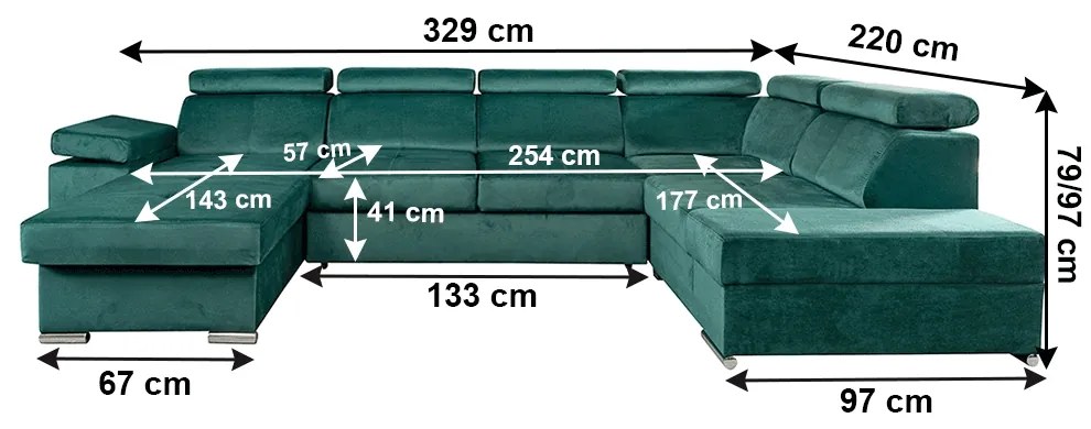 Rohová sedačka U s rozkladom a úložným priestorom Lamora U P - smaragdová