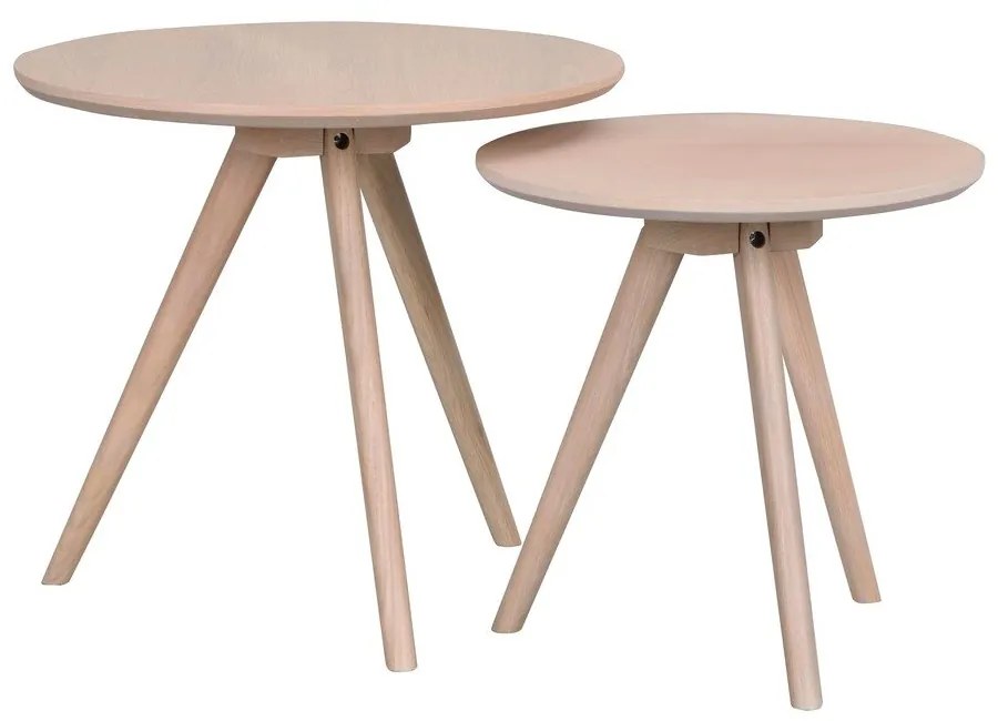 Okrúhle odkladacie stolíky v súprave 2 ks z dubového dreva ø 50 cm Yumi – Rowico