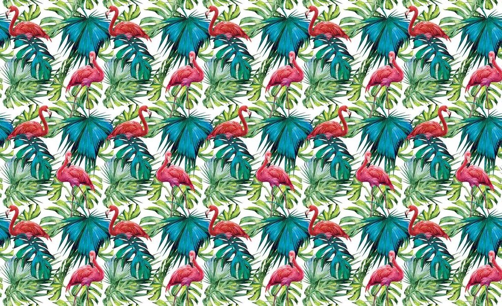 Fototapeta - Plameniaky a listy (254x184 cm)