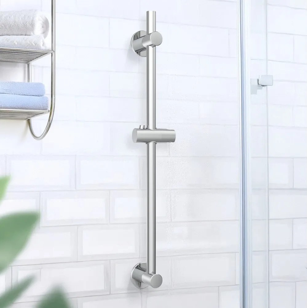 Sprchová tyč bez vŕtania z nehrdzavejúcej ocele v lesklo striebornej farbe s posuvným držiakom 70 cm – Wenko