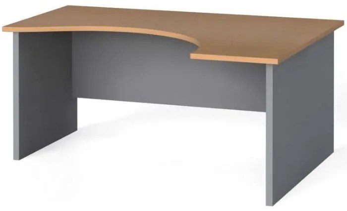 Rohový kancelársky pracovný stôl, zaoblený 160x120 cm, sivá / wenge, pravý