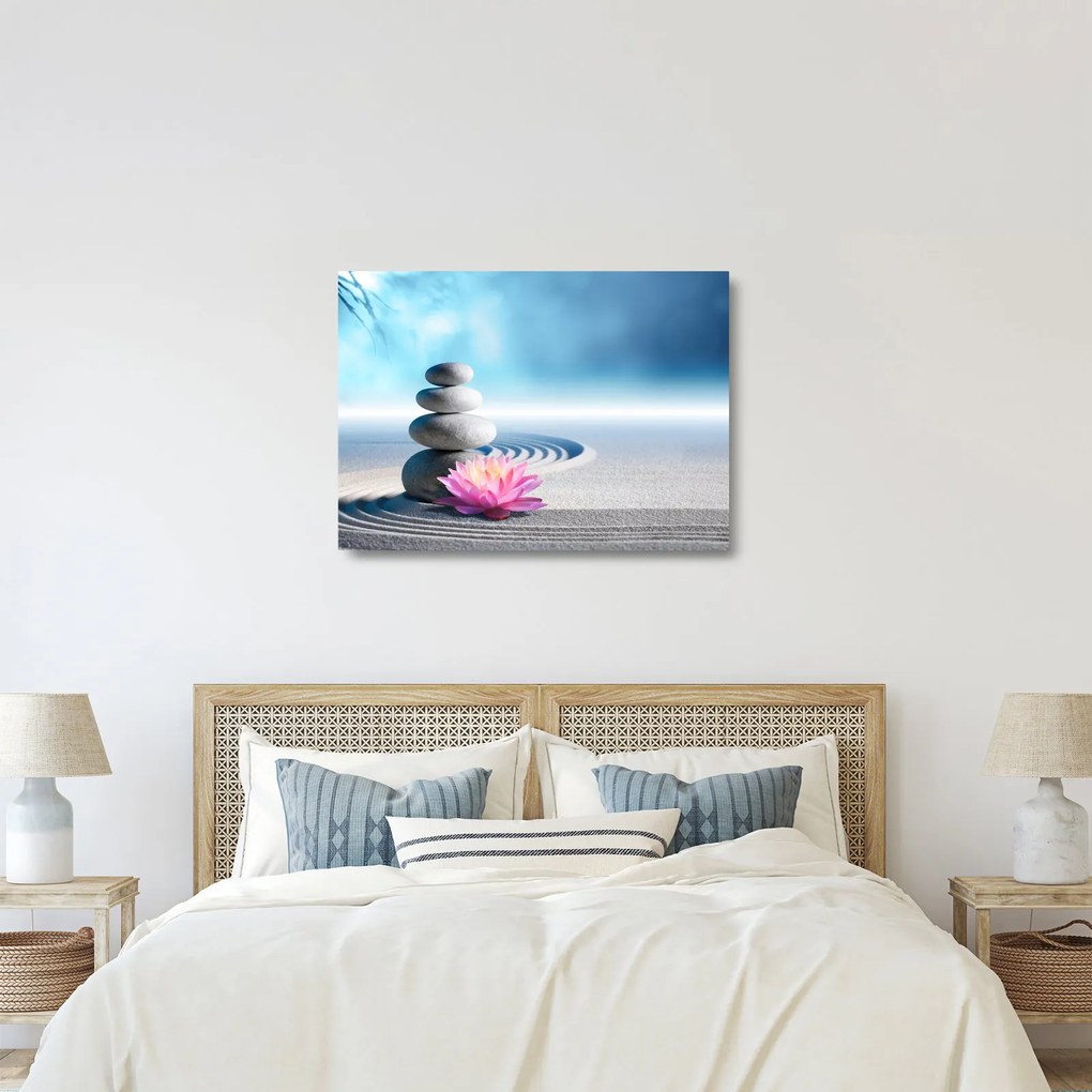 Sklenený obraz piesku, ľalie a spa kameňov (70x50 cm)