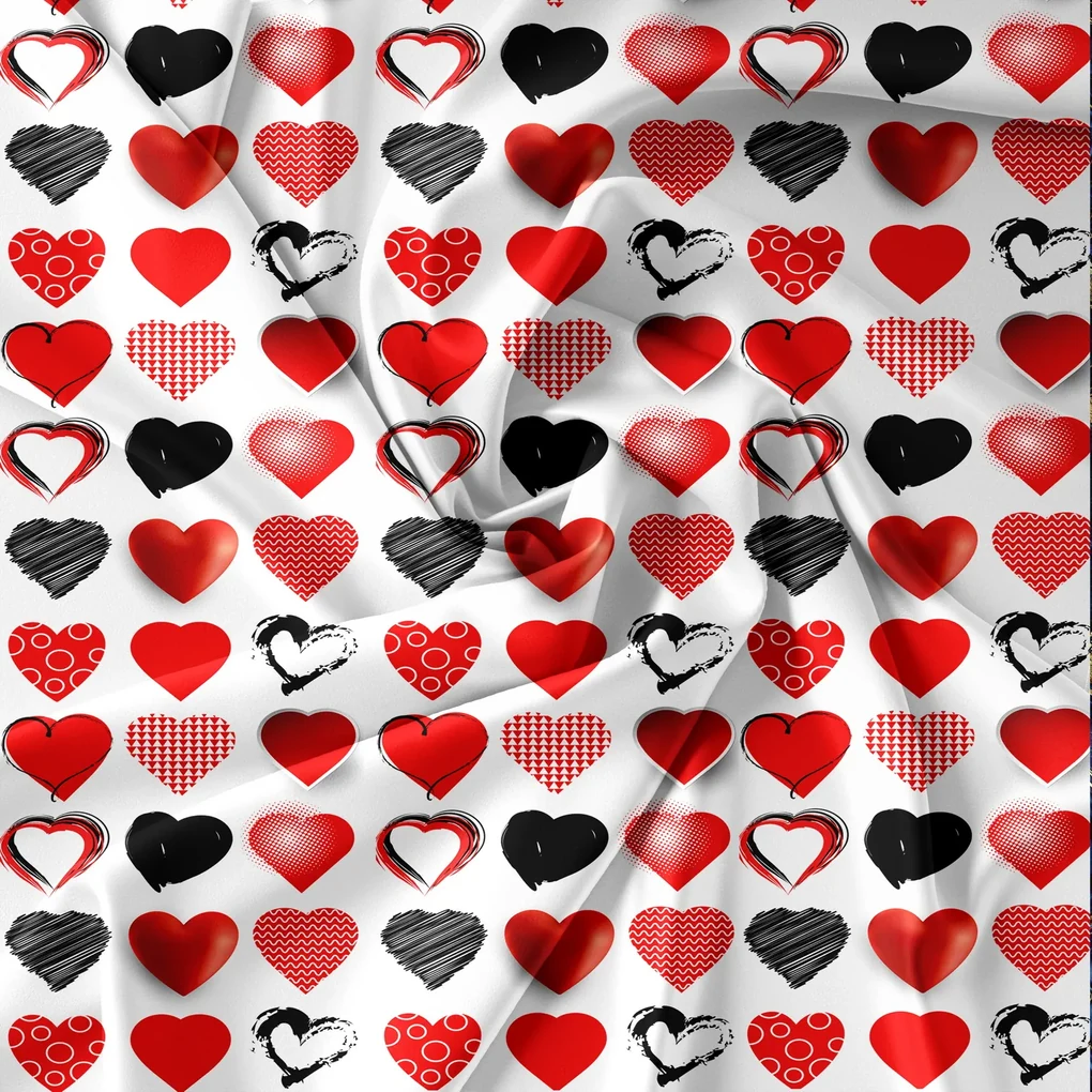 Obliečky z mikrovlákna RED AND BLACK HEARTS biele