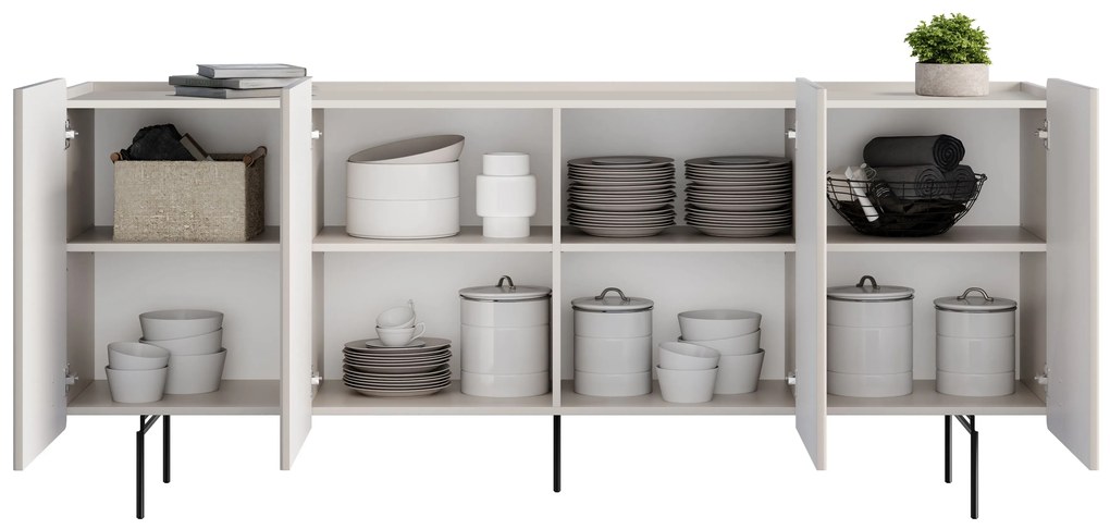 Komoda Malmi 200 cm štvordverová - kašmír / čierne nožičky