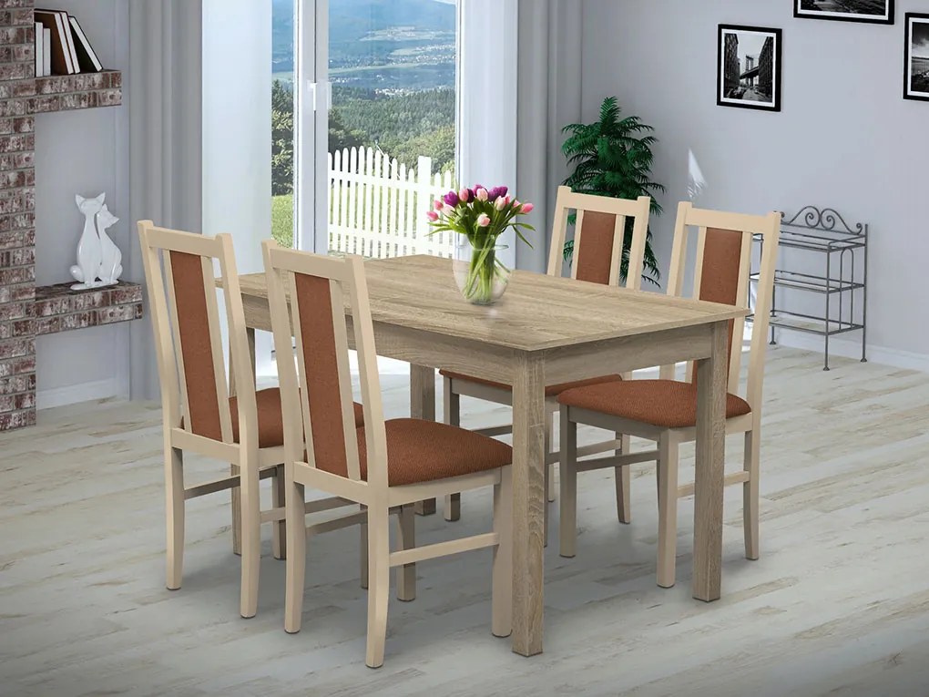 Nabytekmorava Jedálenský set Brooklyn pre 4 osoby, stôl 140x90 cm farba lamina: biela 113, čalúnenie vo farbe: SCALA žltá 48