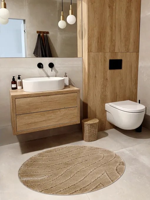 Kúpeľňový koberček SUPREME WAVES vlny, béžový kruh