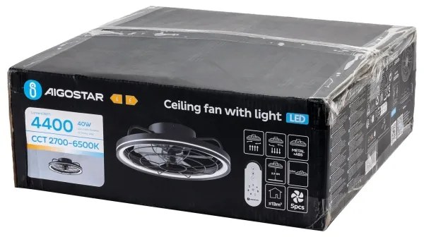 Aigostar - LED Stmievateľný stropný ventilátor LED/40W/230V 2700-6500K + DO čierna