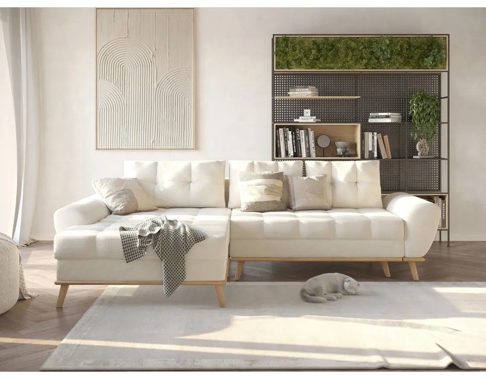 Krémová rozkladacia rohová pohovka (ľavý roh) Balitco – Ropez