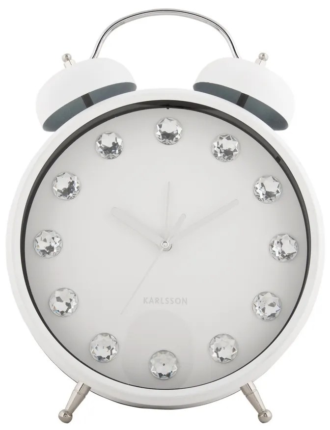 Karlsson 6019WH dizajnové stolové hodiny/budíkbiela, priemer 30 cm