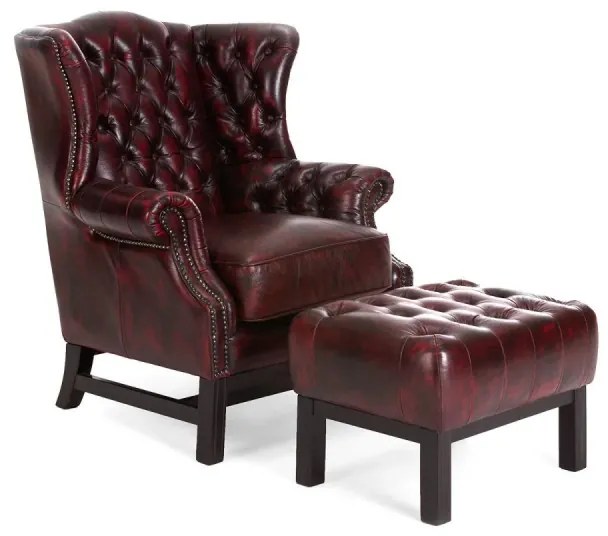 furniture-nabytek.cz - Masívne kreslo Chesterfield Kingsfield z pravej kože, hnedé – 89×79×104 cm