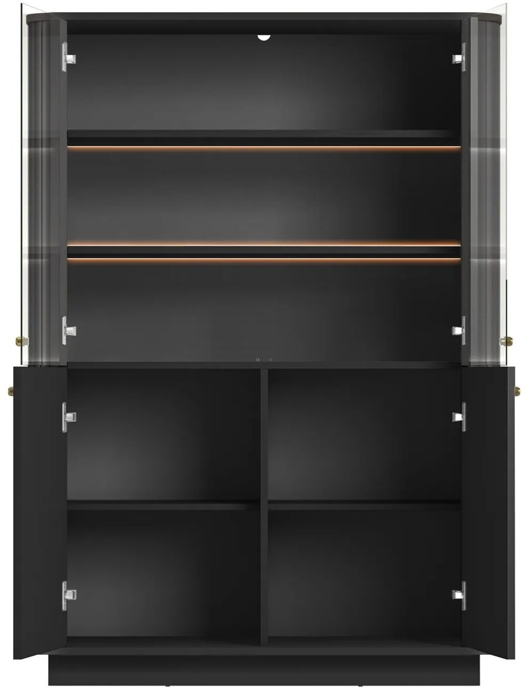 Vitrína Vesper 103 cm štvordverová - čierna / zlaté úchytky