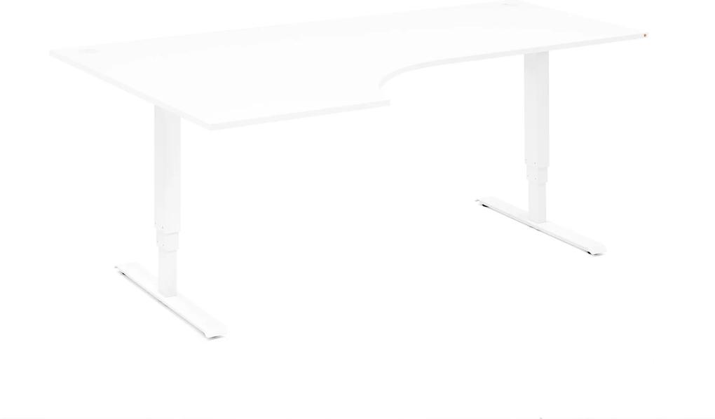 Výškovo nastaviteľný stôl Adeptus, rohový ľavý, 1600x1200 mm, biely
