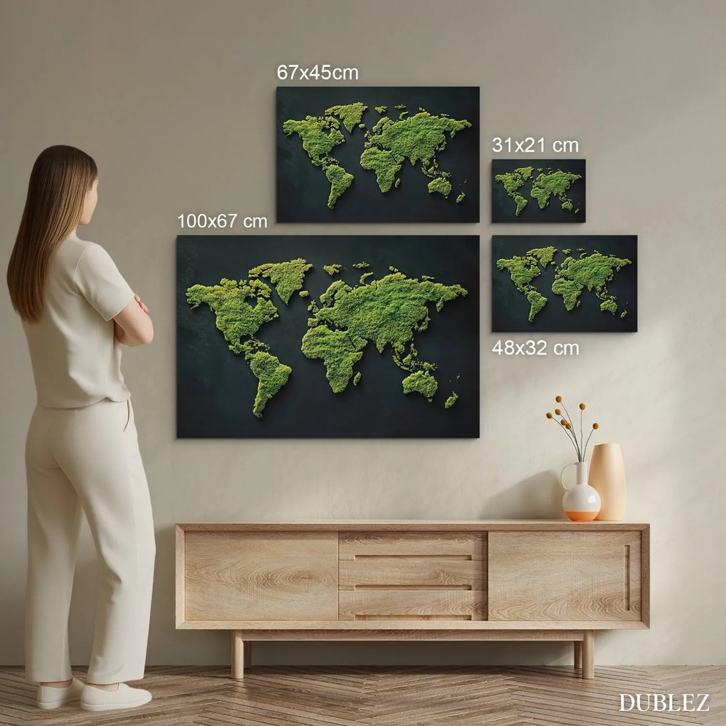 DUBLEZ | Drevený obraz - Machová mapa sveta
