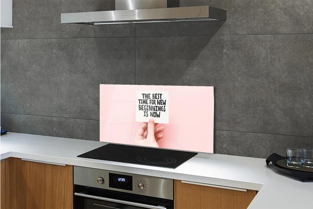 Sklenený obklad do kuchyne nápis hand 125x50 cm