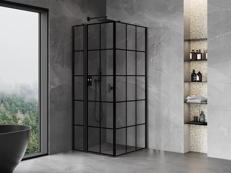Mexen Mist T, sprchový kút s krídlovými dverami, ľavý, 70 x 70 cm, 8mm číre sklo, čierny profil, 8A4T-070-070-70-77-L
