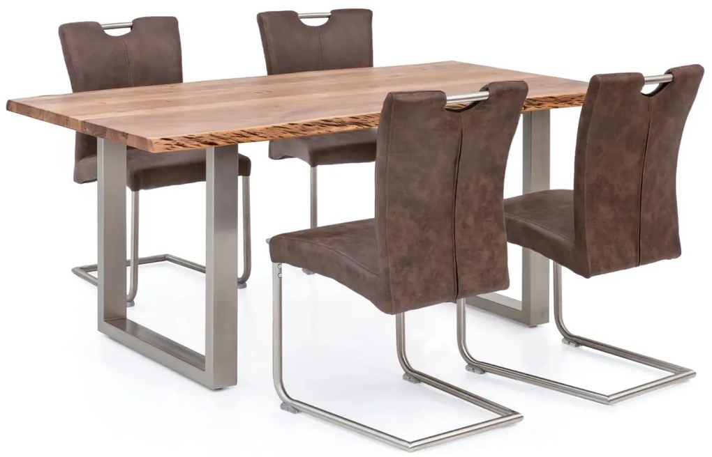 furniture-nabytek.cz - Masívna jedálenská súprava Bullwer so 4 stoličkami Reefton, akácia a látka, lakovaná, hnedá