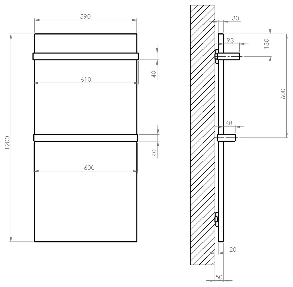 Sapho, ENIS kúpeľňový sálavý vykurovací panel 600W, IP44, 590x1200 mm, čierna matná, RH600B