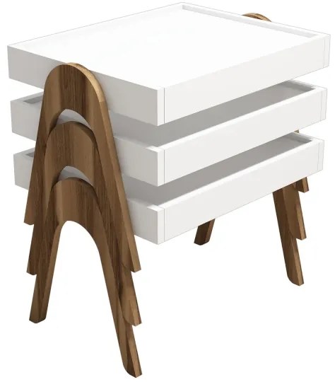 SADA 3x Odkladací stolík ROMA biela/hnedá