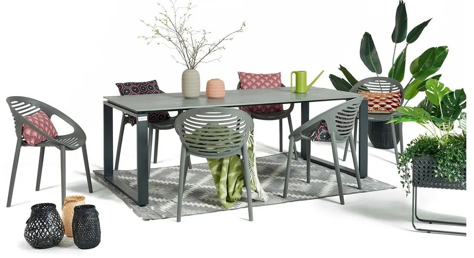 Záhradná jedálenská súprava pre 6 osôb so sivou stoličkou Joanna a stolom Strong, 210 x 100 cm