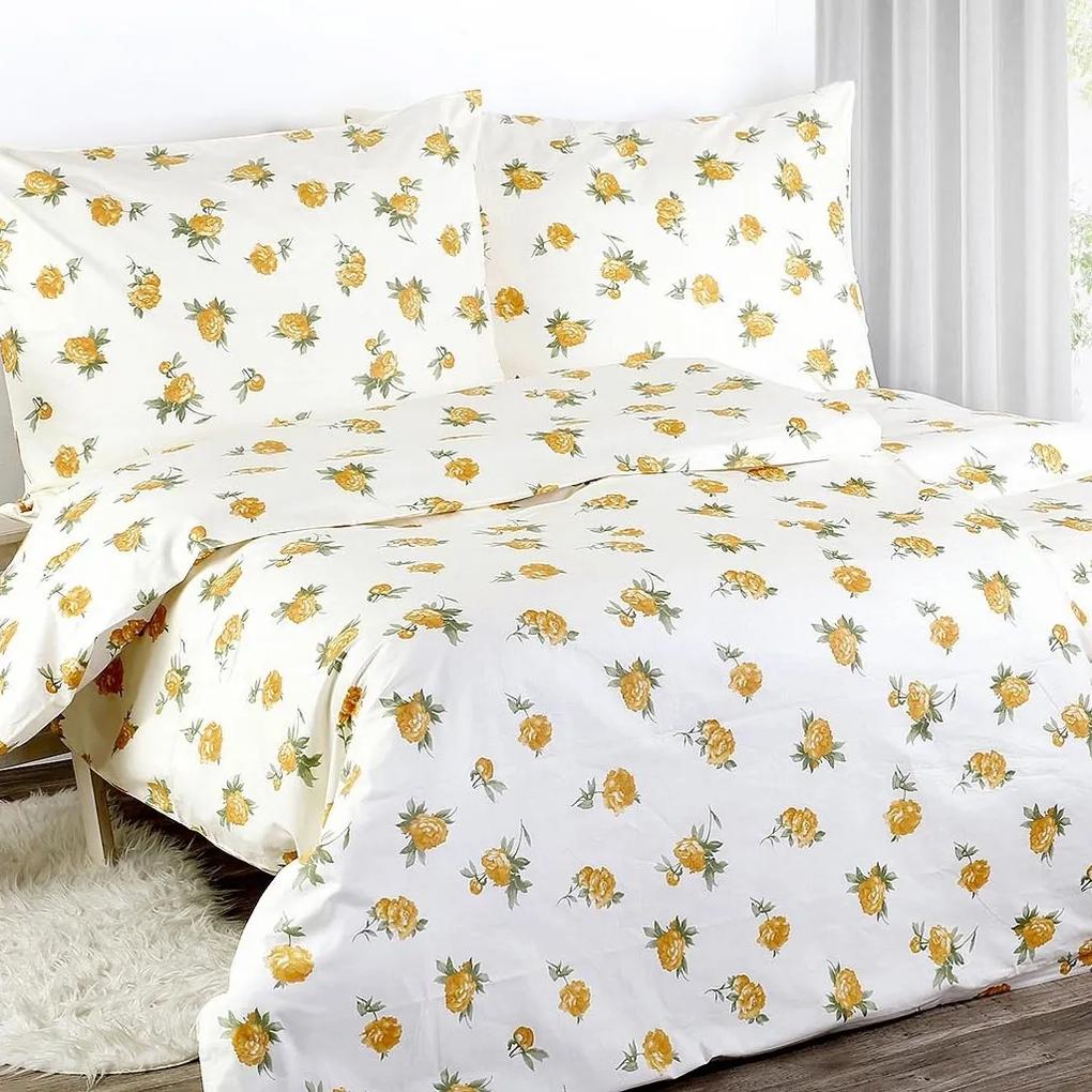 Goldea bavlnené posteľné obliečky - vzor 315 žltooranžové ruže 140 x 200 a 70 x 90 cm
