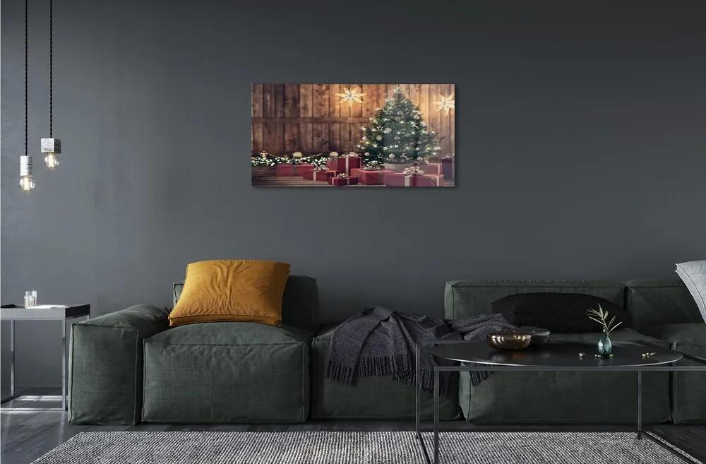 Sklenený obraz Darčeky Vianočný strom dekorácie dosky 100x50 cm