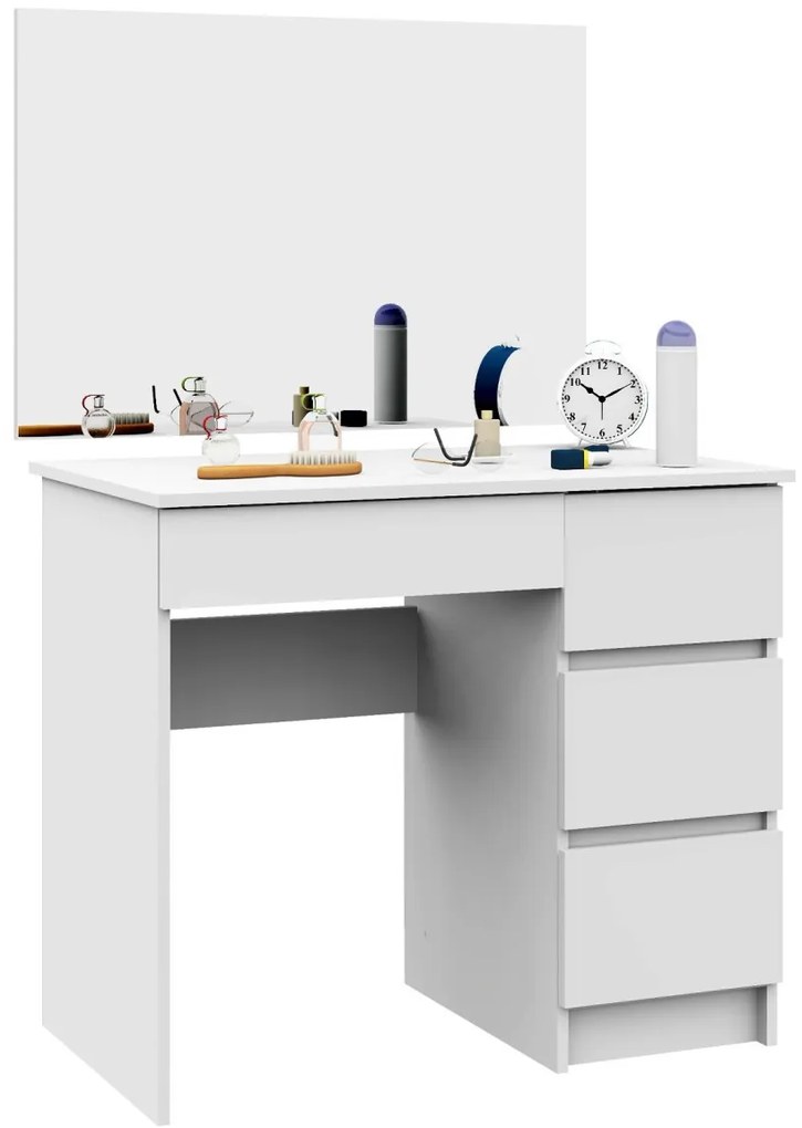 Kozmetický stolík so zrkadlom T-6 I 90x50 cm biely pravý