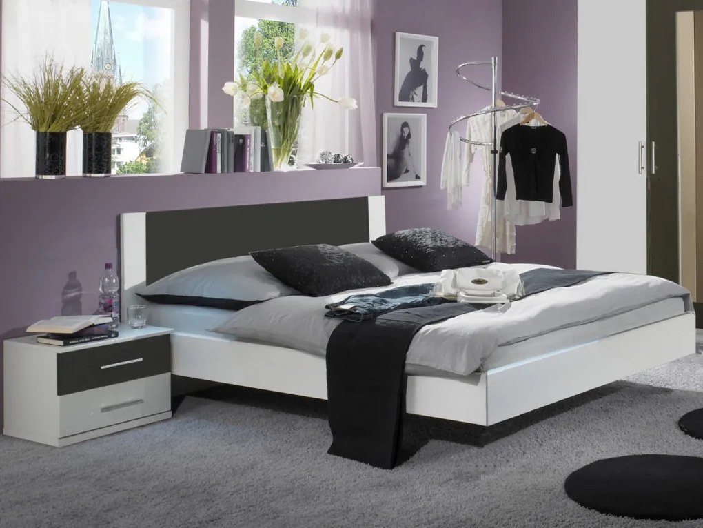 Posteľ s nočnými stolíkmi Nora 160x200 cm, biela/grafitová