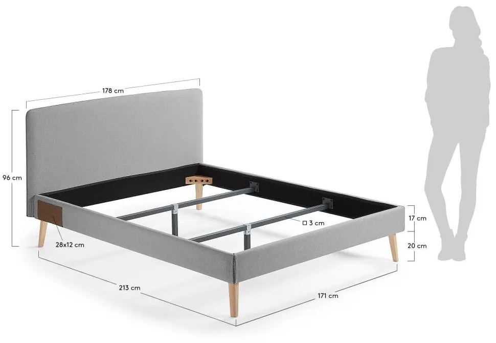Posteľ lydia 160 x 200 cm sivá MUZZA