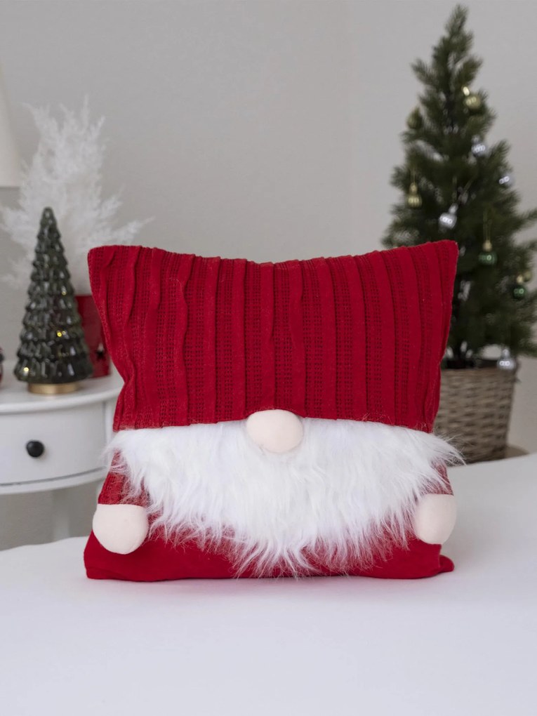 Pletená vianočná obliečka na vankúš 40 × 40 cm - Červený škriatok