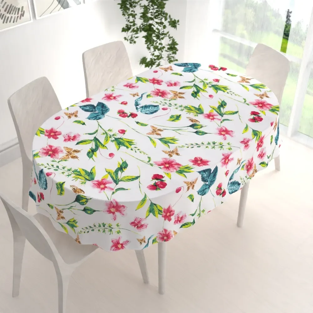 Biante Bavlnený oválny obrus Sandra SA-383 Ružovočervené kvety s motýlikmi 100x140 cm