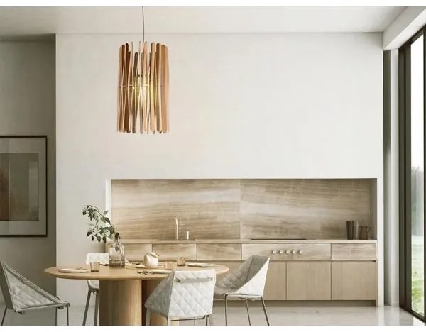 Drevený závesný luster na lanku 1xE27/60W/230V, priemer 38 cm, masív – jaseň/kaučukovník