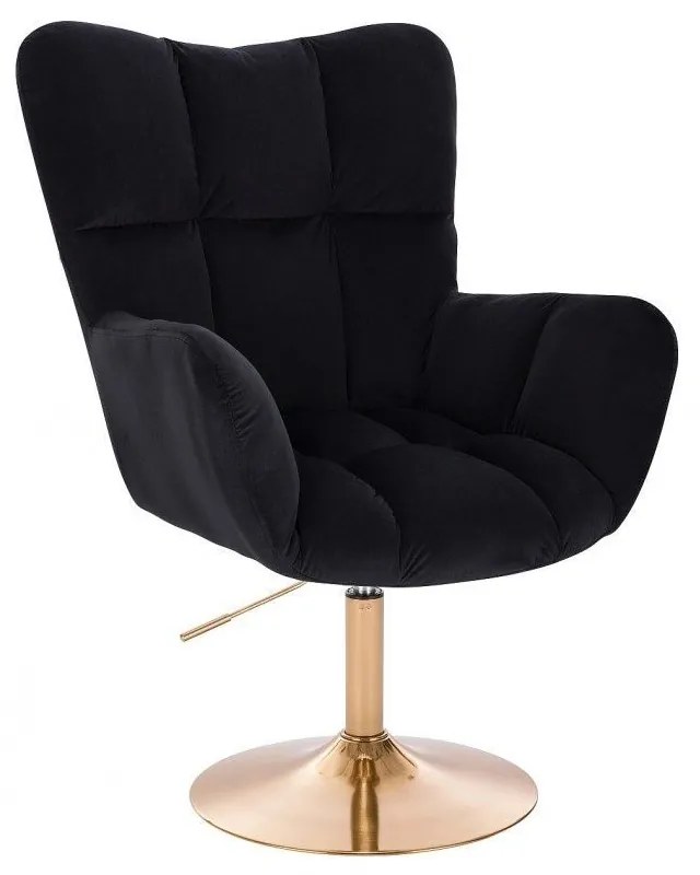 LuxuryForm DESIGN Otočné kreslo AURORA VELUR na zlatom tanieri - čierne