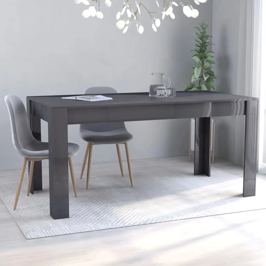 vidaXL Jedálenský stôl, lesklý sivý 160x80x76 cm, drevotrieska