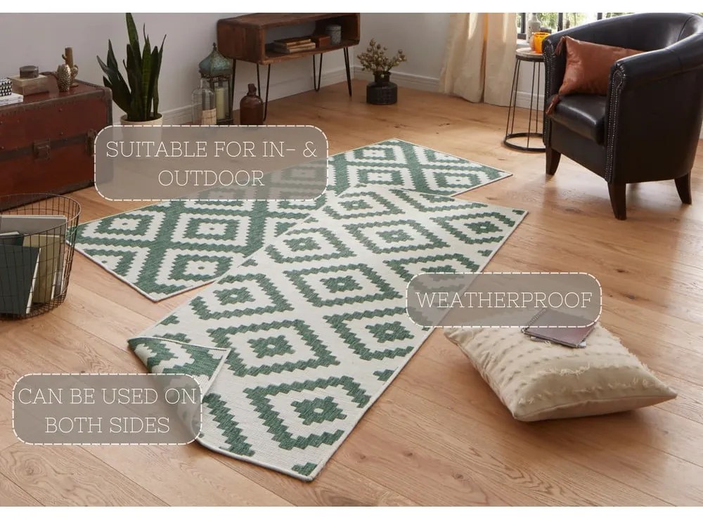 Zeleno-krémový vonkajší koberec NORTHRUGS Malta, 80 x 250 cm