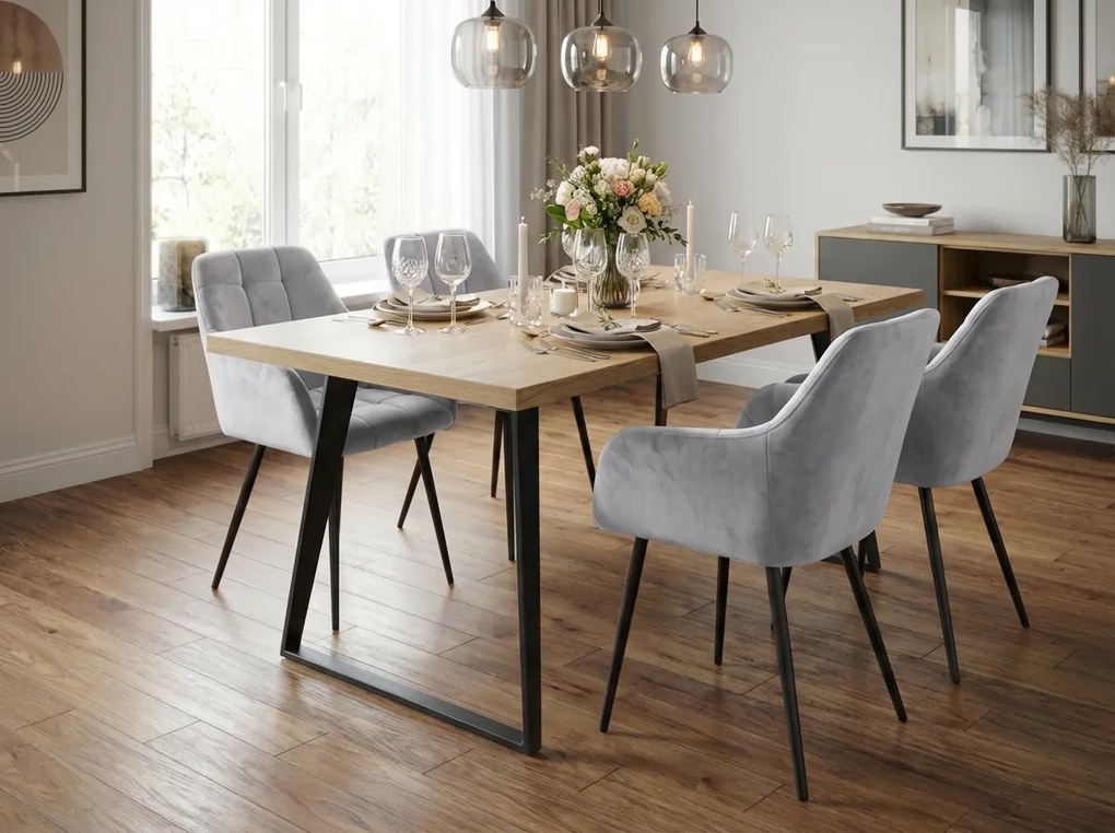 Sivé jedálenské kreslo LOREN VELVET s čiernymi nohami