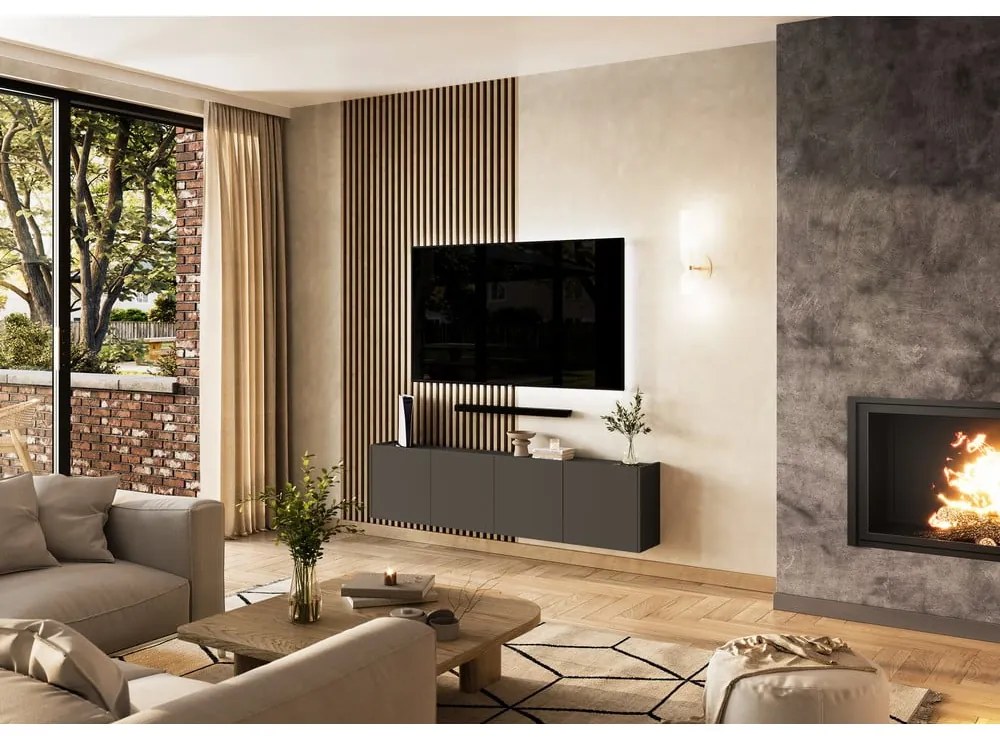 Antracitový TV stolík 183x45 cm Piana – Germania