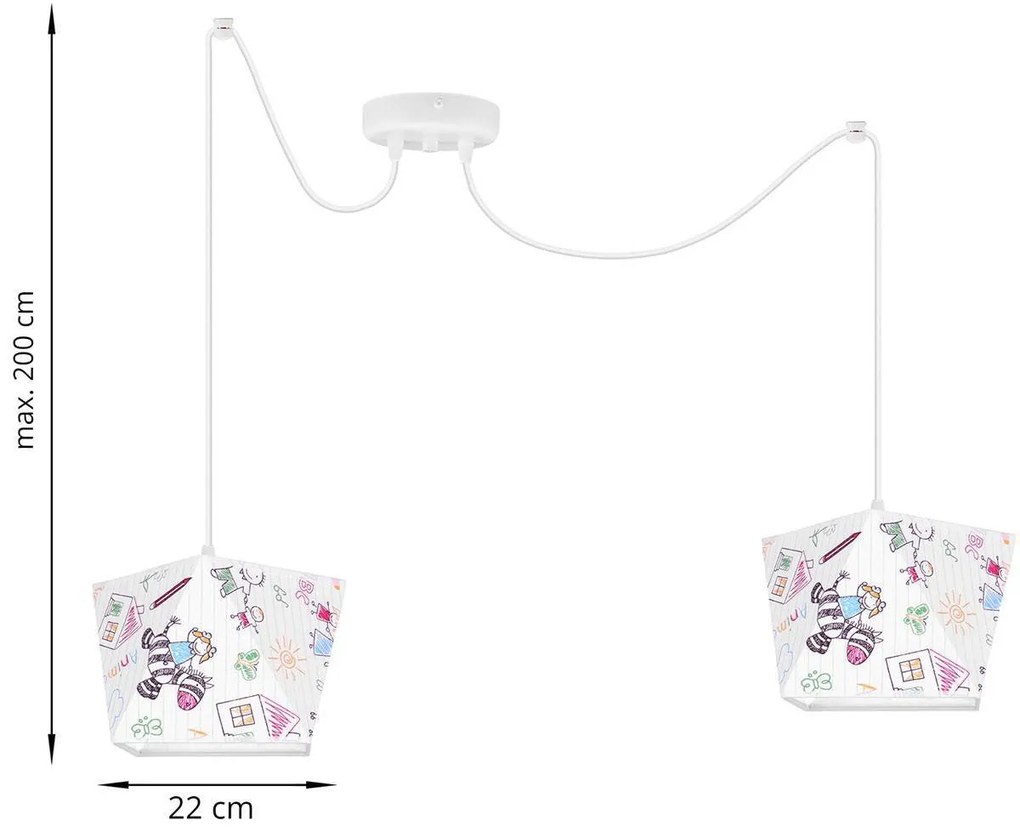 Detské závesné svietidlo Diamond Spider, 2x biele textilné tienidlo so vzorom